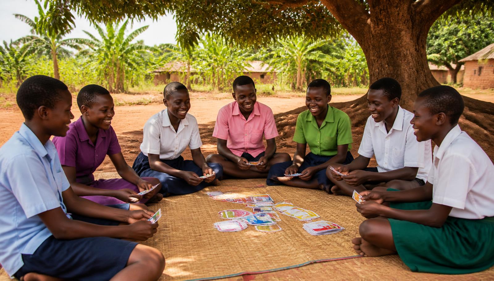 Ugandan adolescents playing a learning game together
